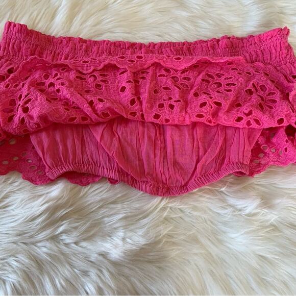 Free People One Perla Pink Eyelet Off Shoulder Blouse Crop Top XS NWOT - Picture 9 of 12